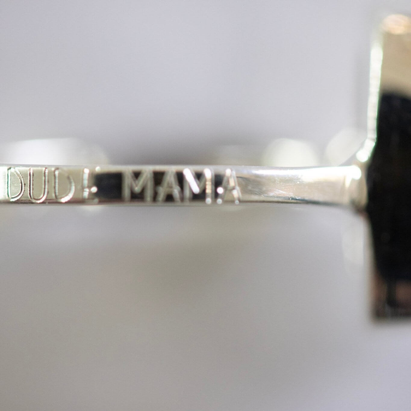Engraved Dude Mama Labradorite Ring