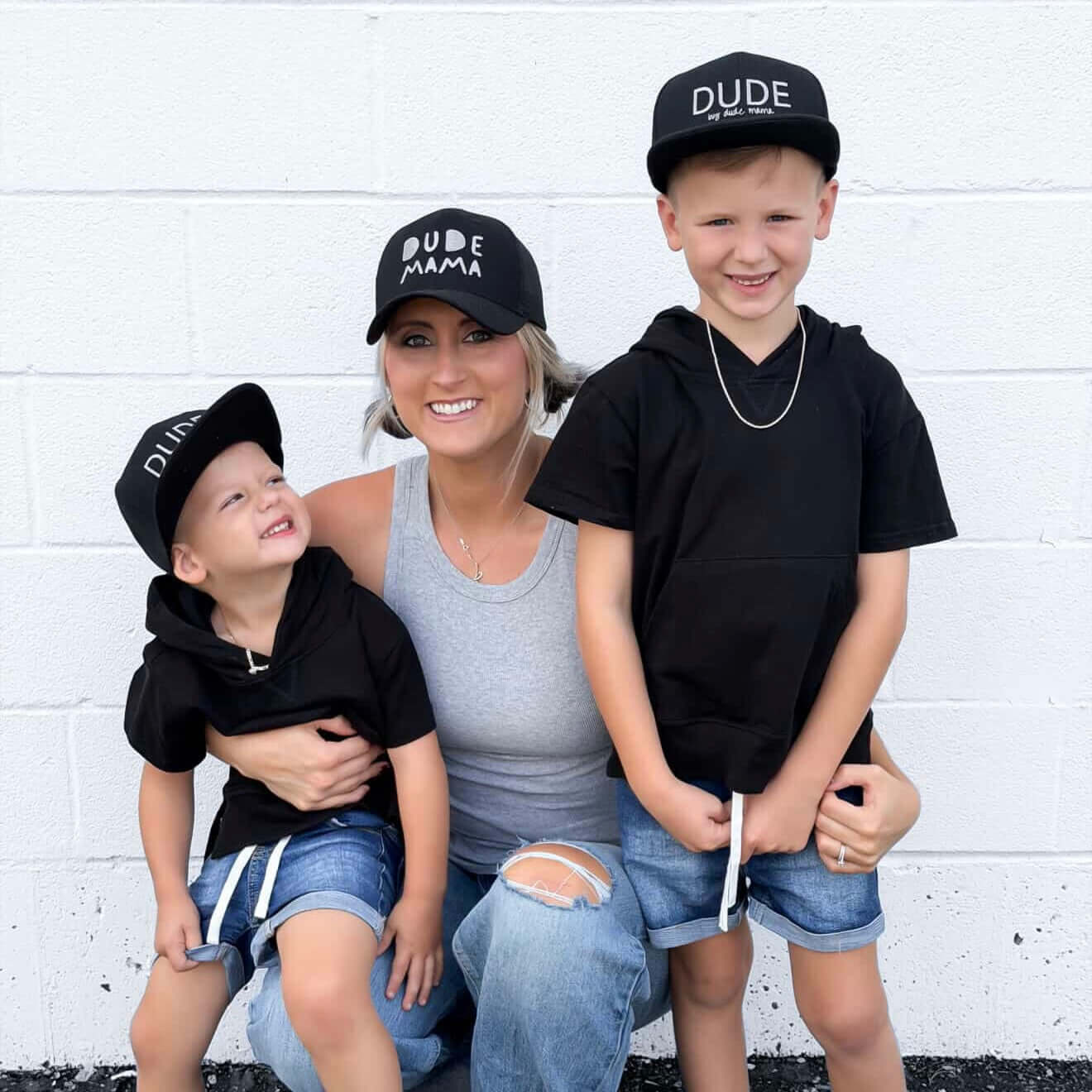 Mama & Dude Matching Black Embroidered Hats