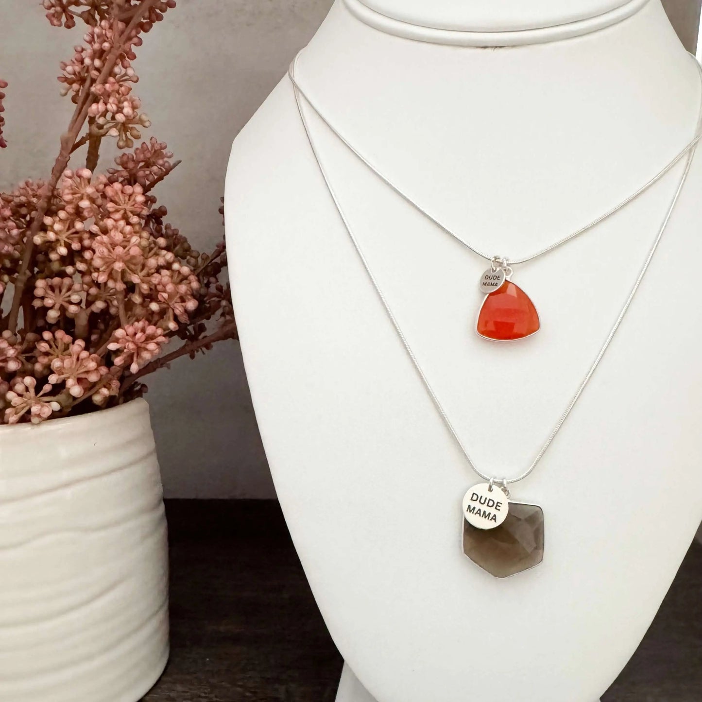 Engraved Dude Mama Carnelian Necklace Dude Mama