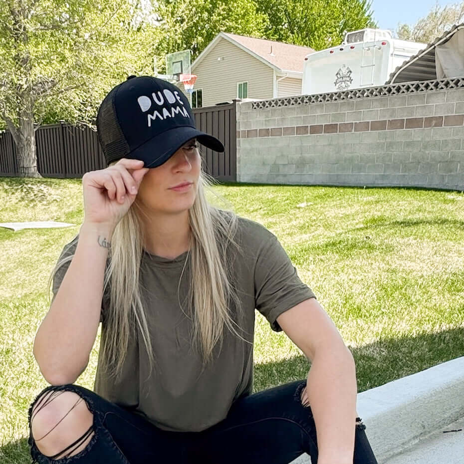 Dude Mama Grey Embroidered Black Hat