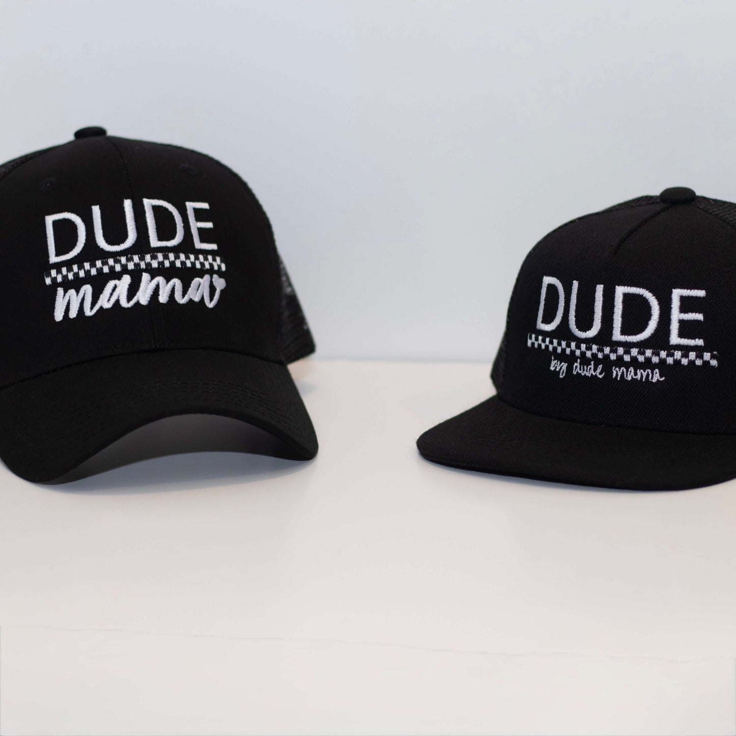 Dude Mama Checkered Embroidered Black Hat