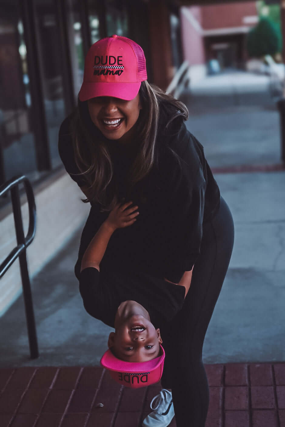Mama & Dude Matching Hot Pink Checkered Hats
