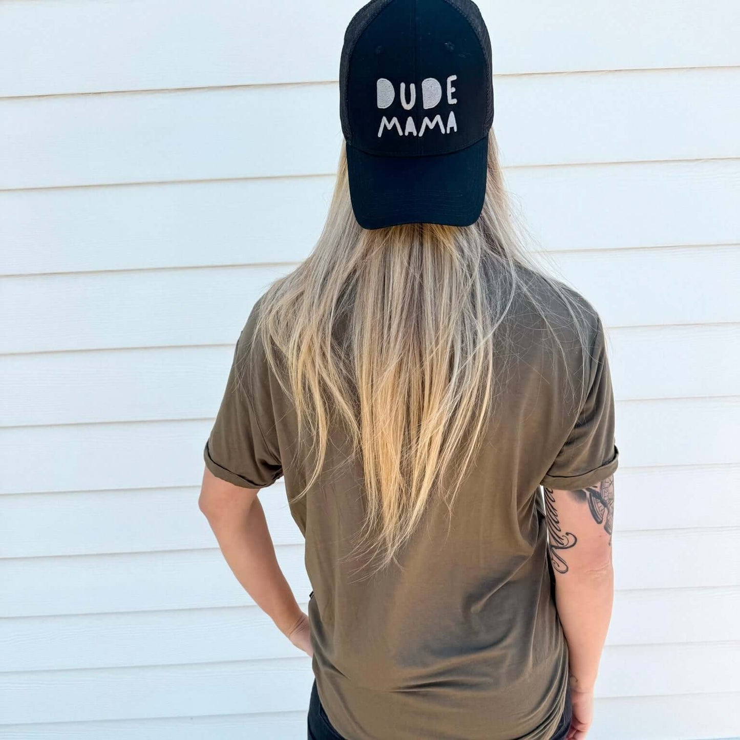 Dude Mama Grey Embroidered Black Hat