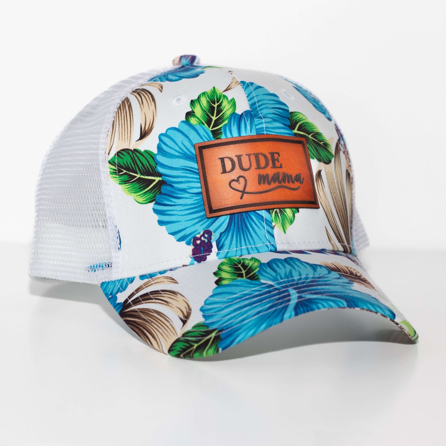 Mama & Dude Matching Blue Hawaiian Patch Hats