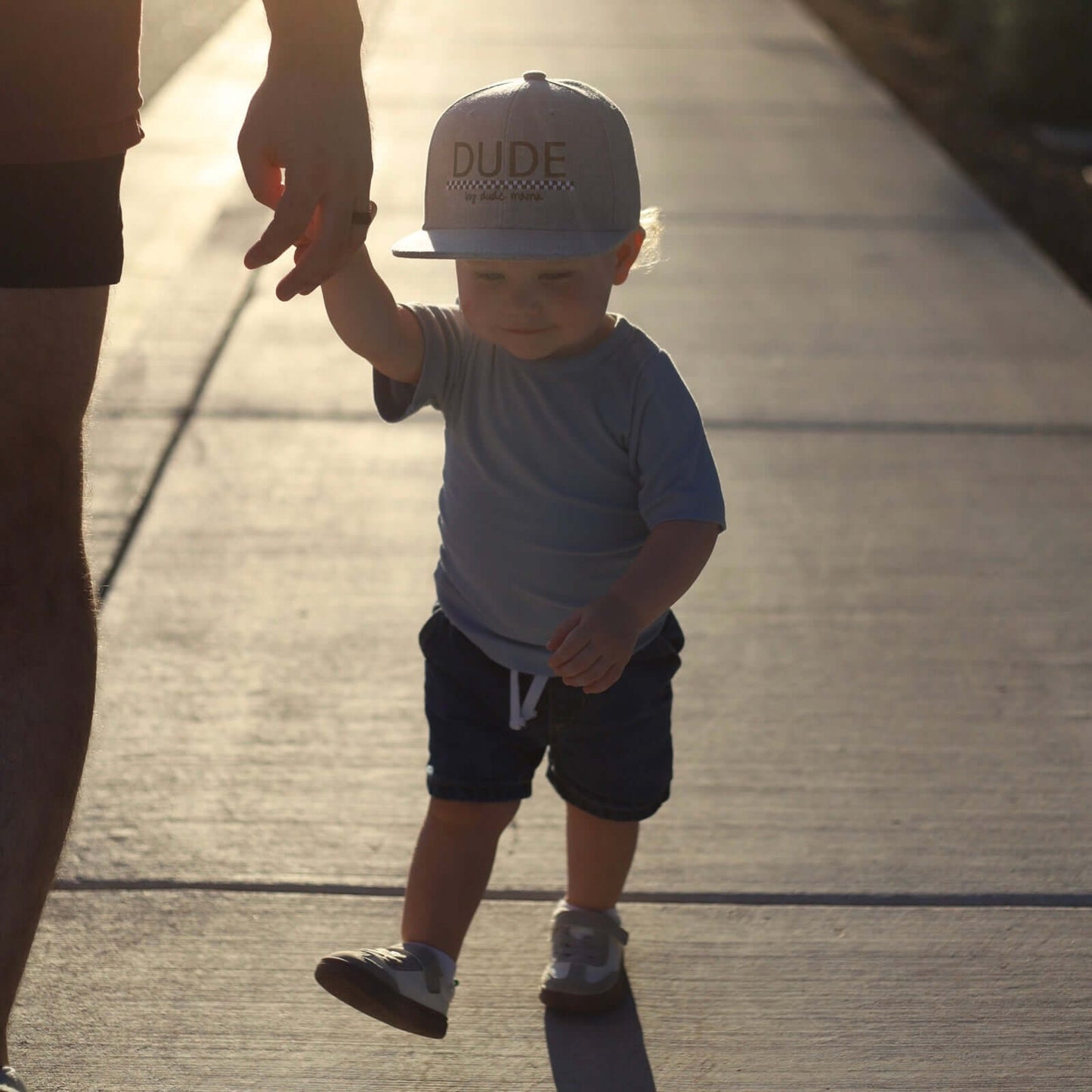 Mama & Dude Matching Light Gray Checkered Hats