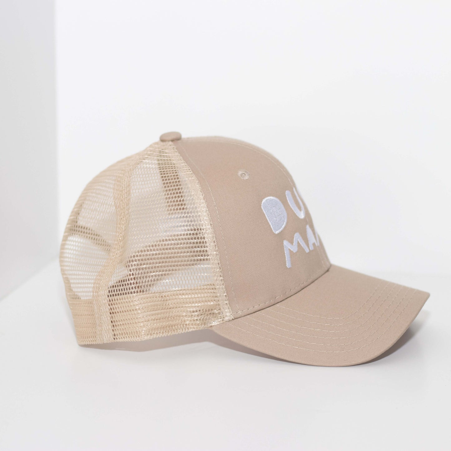 Dude Mama White Embroidered Tan Hat