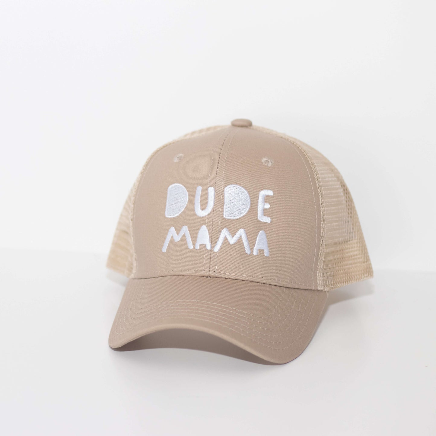 Dude Mama White Embroidered Tan Hat