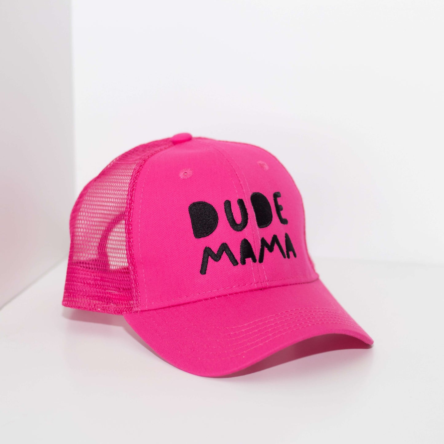 Dude Mama Black Embroidered Hot Pink Hat