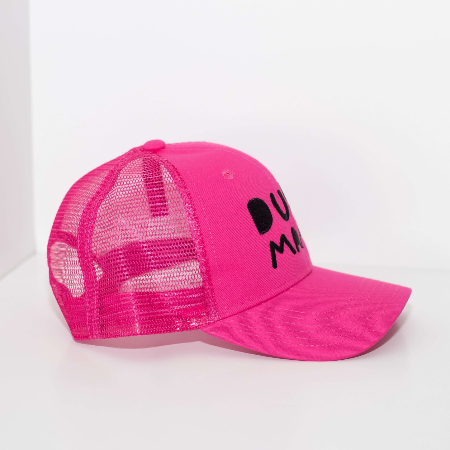 Dude Mama Black Embroidered Hot Pink Hat