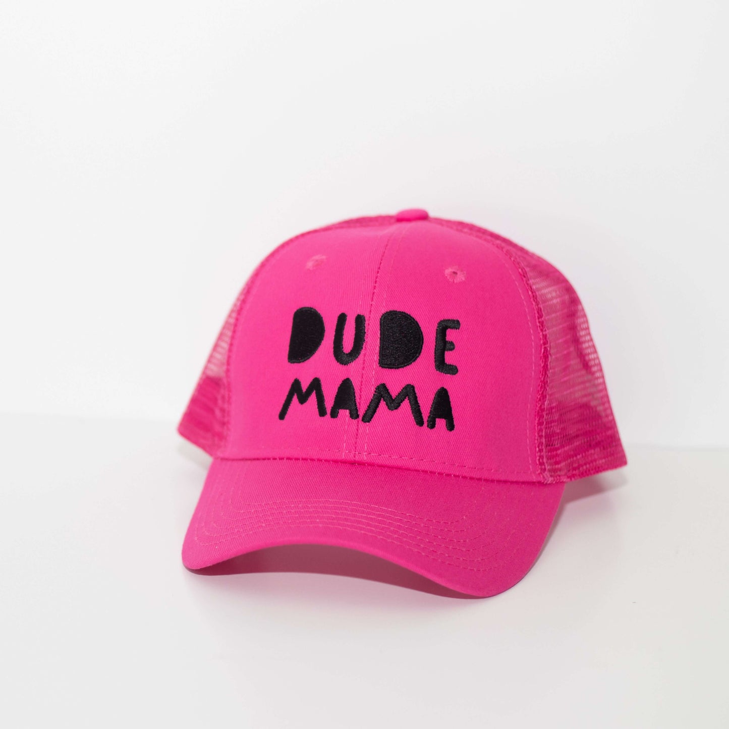 Dude Mama Black Embroidered Hot Pink Hat