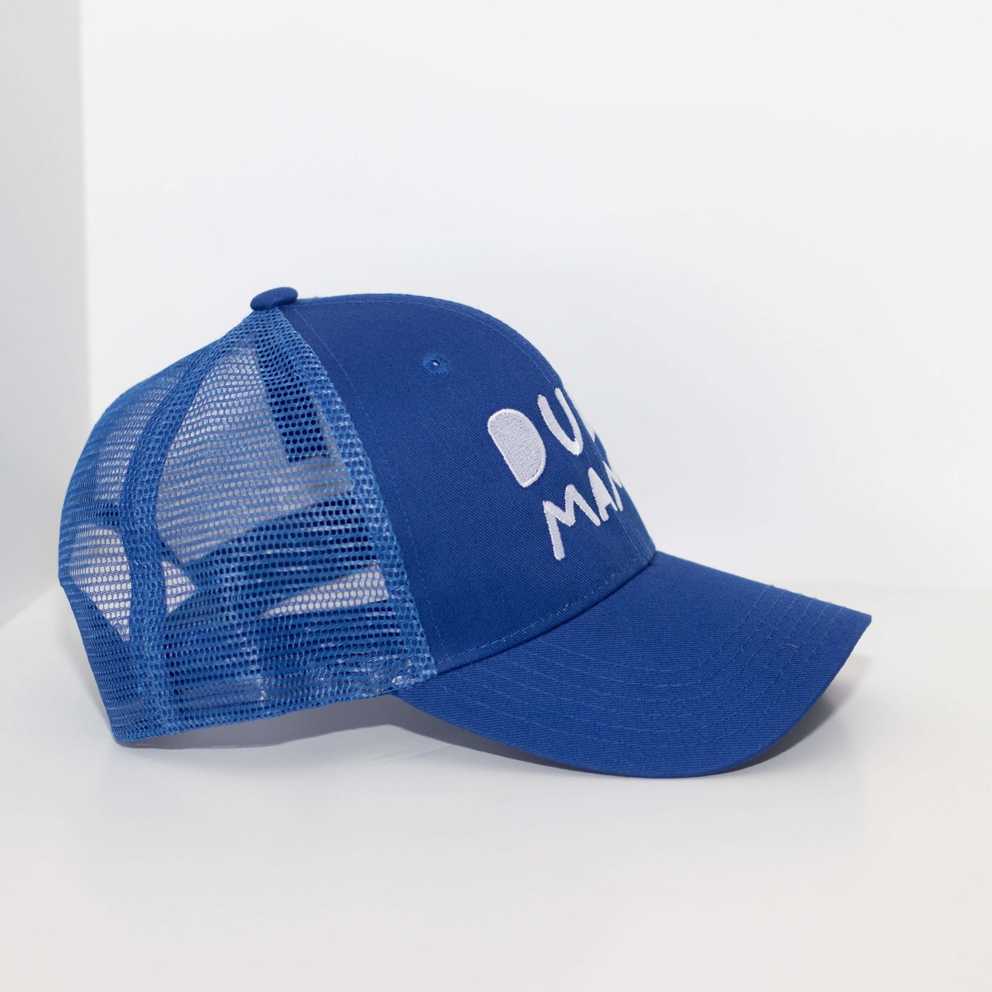 Dude Mama White Embroidered Royal Blue Hat