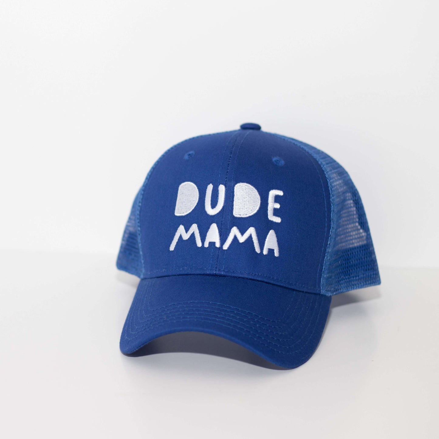 Dude Mama White Embroidered Royal Blue Hat
