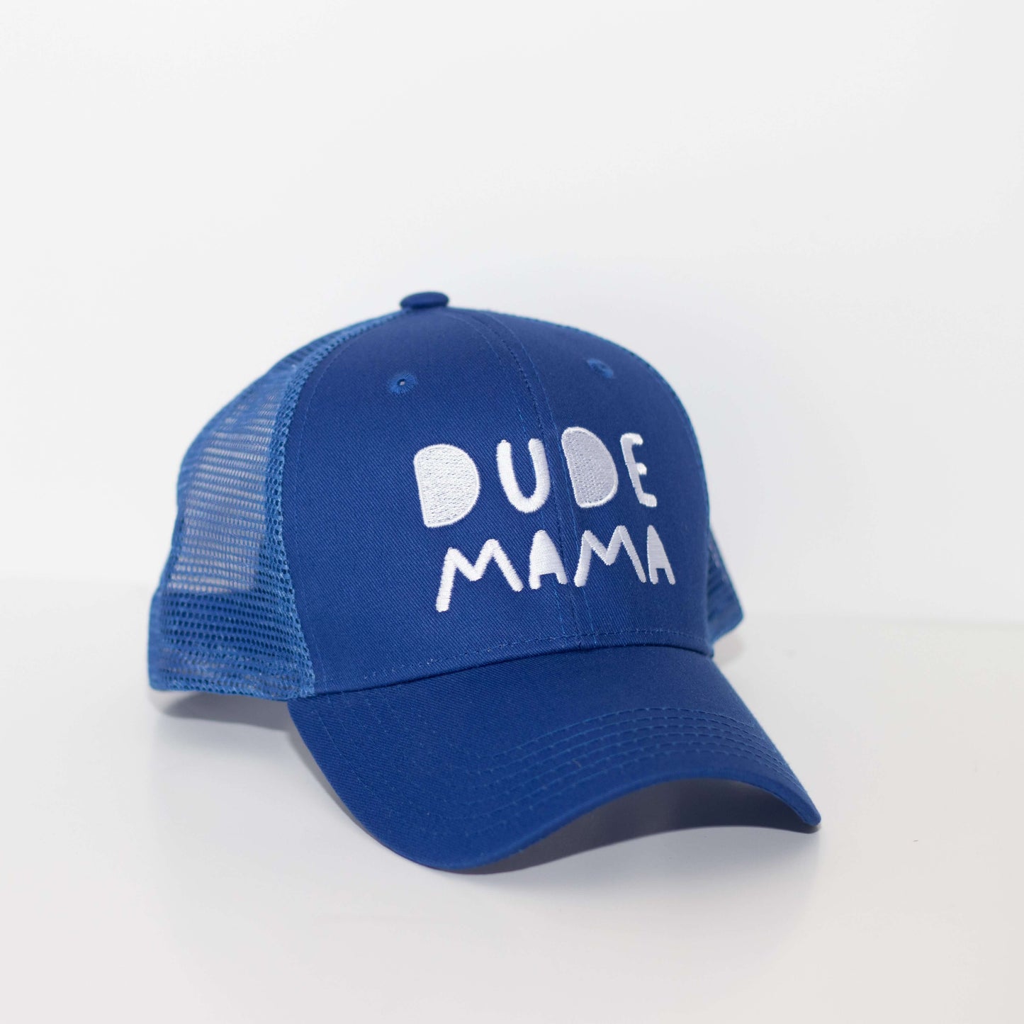 Dude Mama White Embroidered Royal Blue Hat