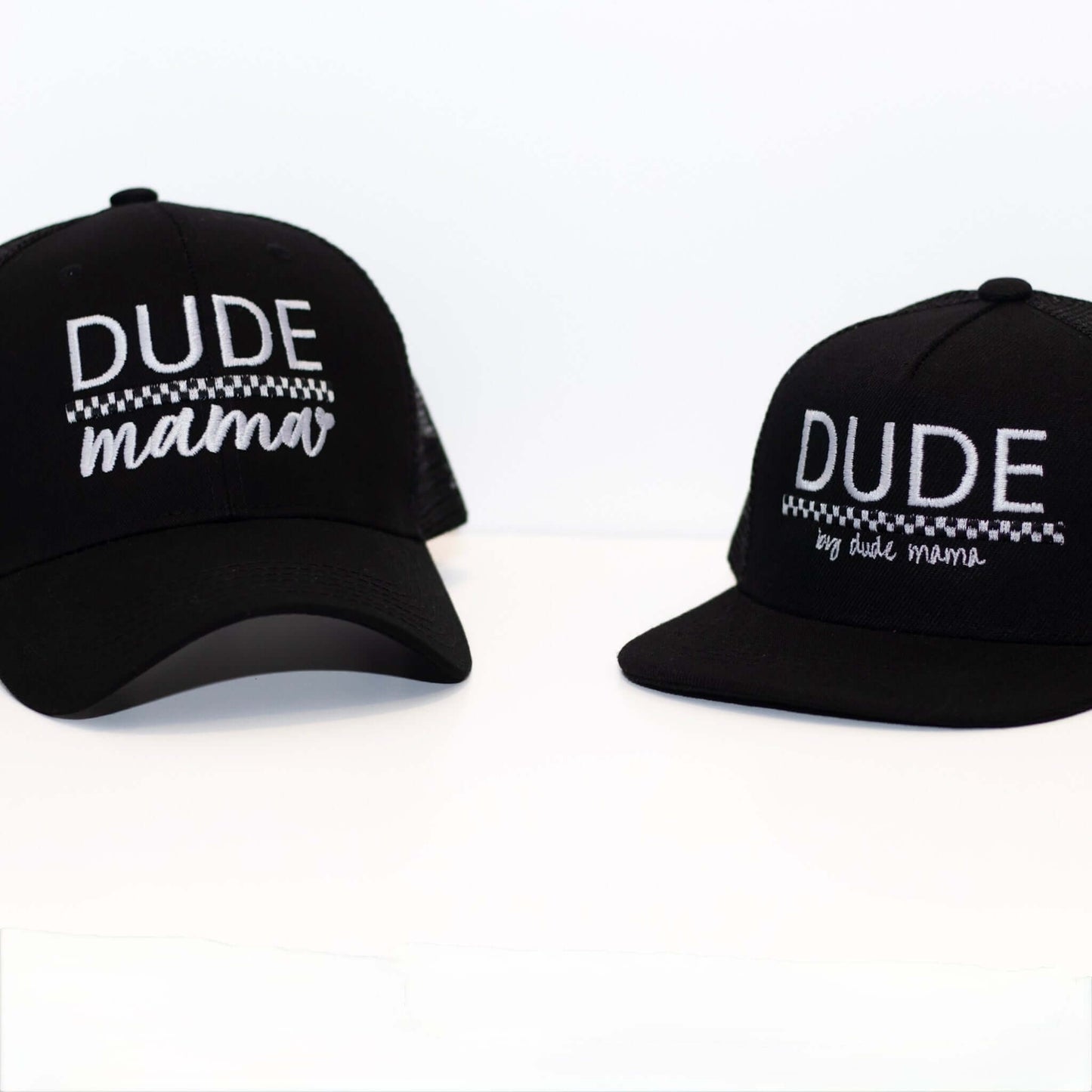 Mama & Dude Matching Black Checkered Hats
