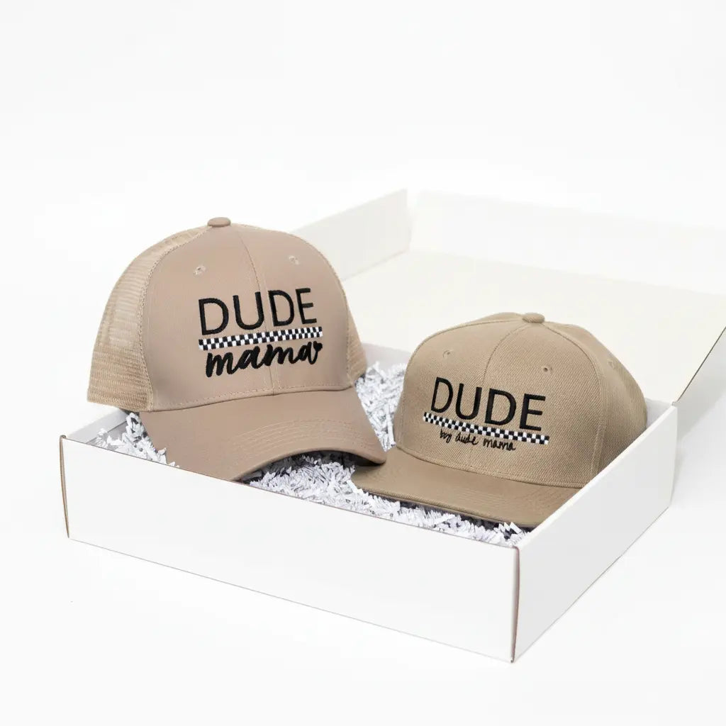 Khaki + Checkered Dude Hat Dude Mama