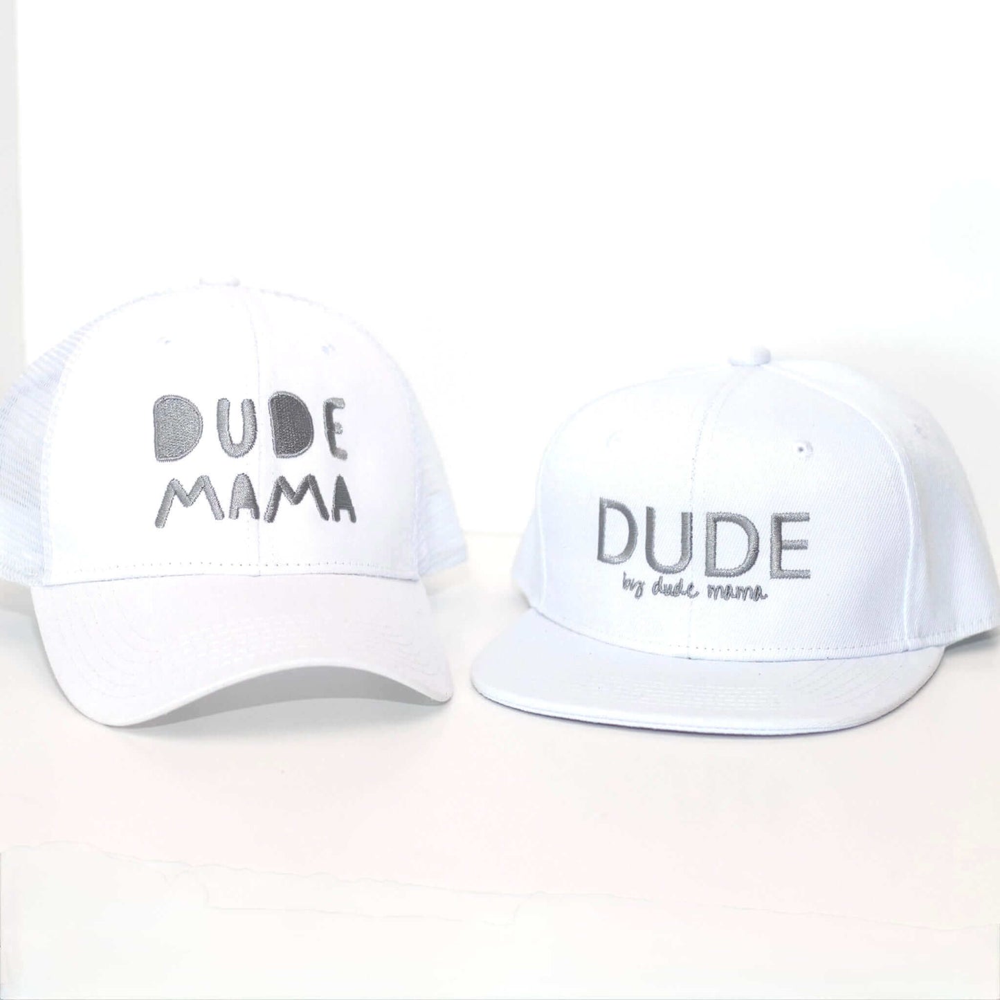 Mama & Dude Matching Gray on White Hats