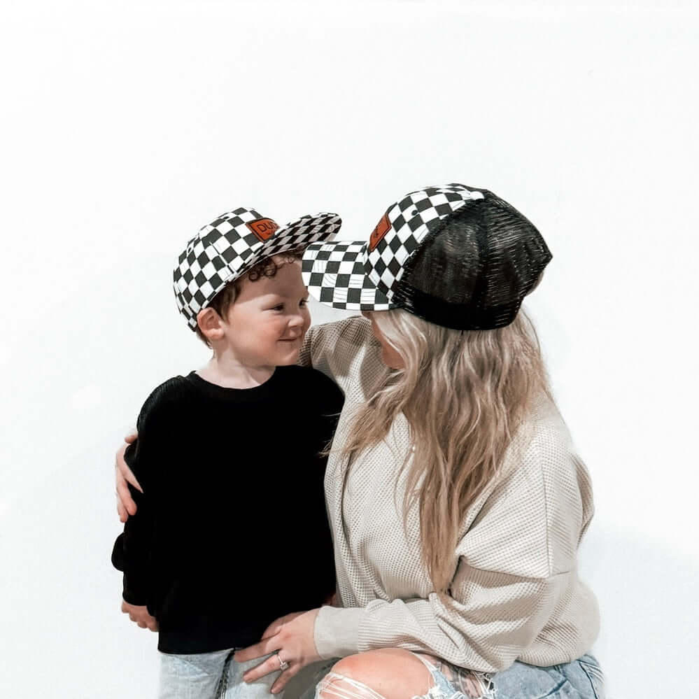 Matching mom and son hats | Black & White Checkered Hats
