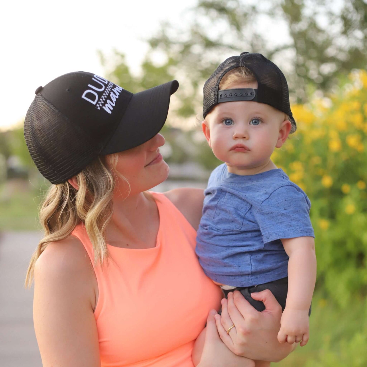 Mama & Dude Matching Black Checkered Hats