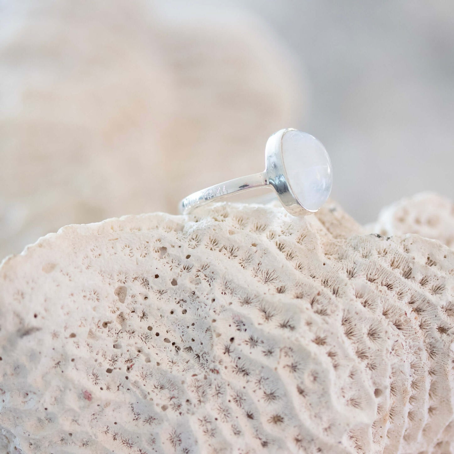 Engraved Dude Mama Moonstone Ring