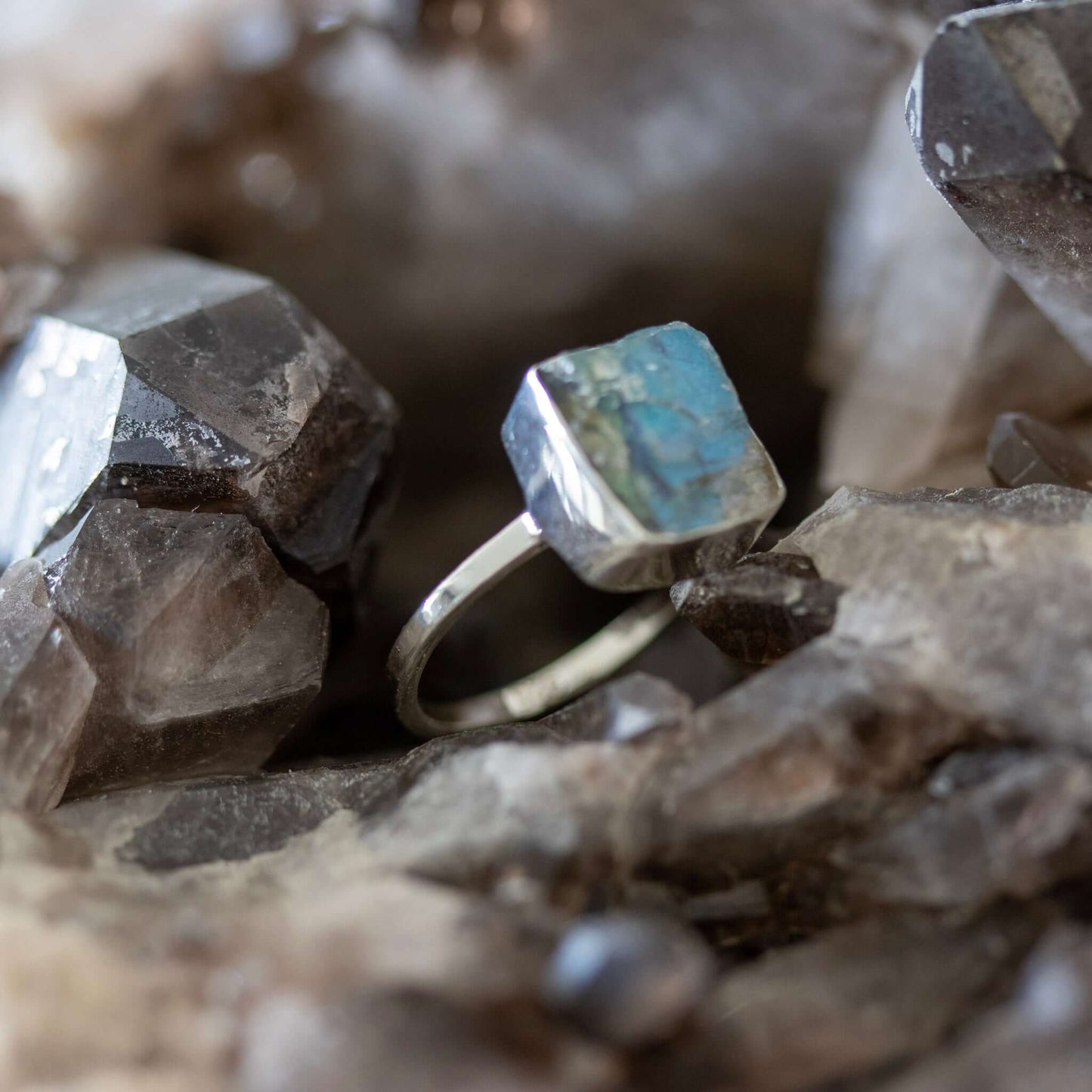 Engraved Dude Mama Labradorite Ring