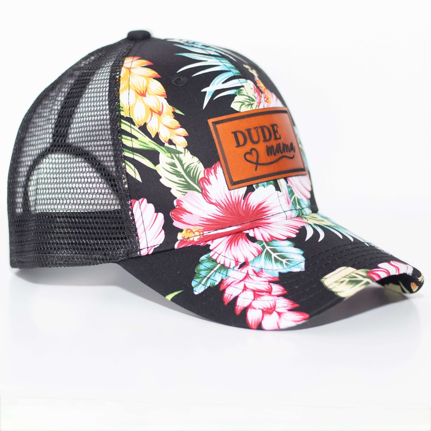Dude Mama Black Hat with Flowers