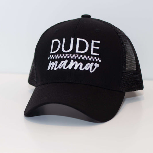 Dude Mama Checkered Embroidered Black Hat