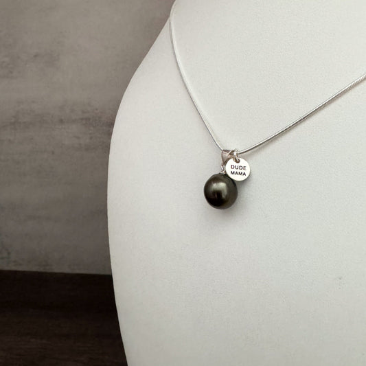 Engraved Dude Mama Tahitian Pearl Necklace