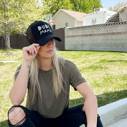 Dude Mama Grey Embroidered Black Hat