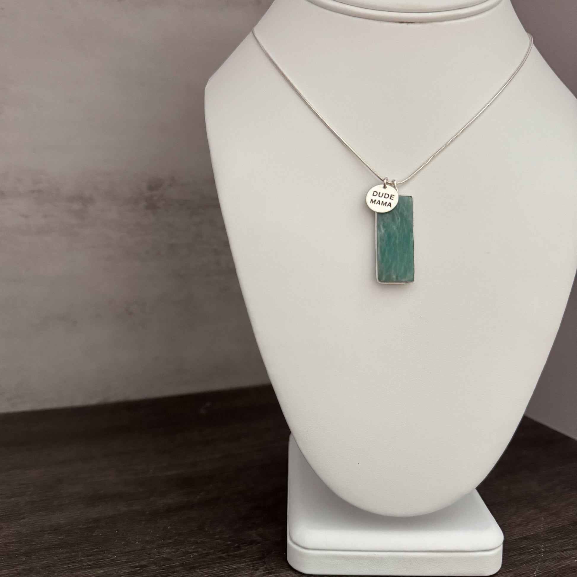 Engraved Dude Mama Amazonite Necklace