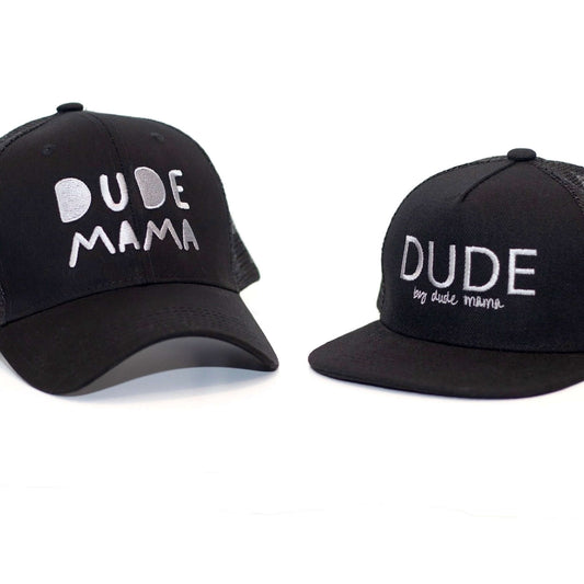 Mama & Dude Matching Black Embroidered Hats