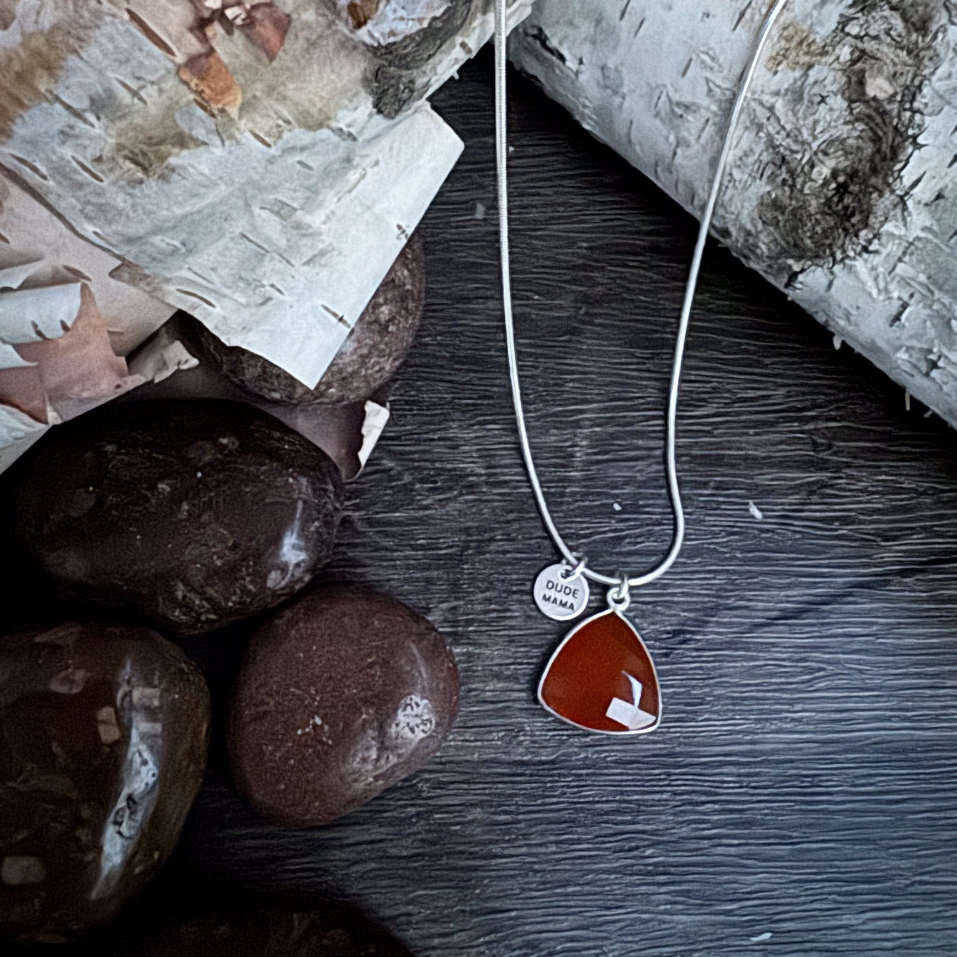 Engraved Dude Mama Carnelian Necklace