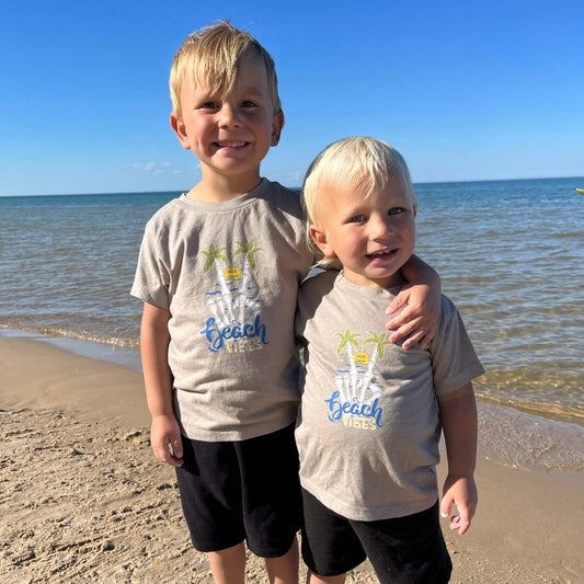Dude Mama Beach Vibes T-Shirt on Two Little Dudes