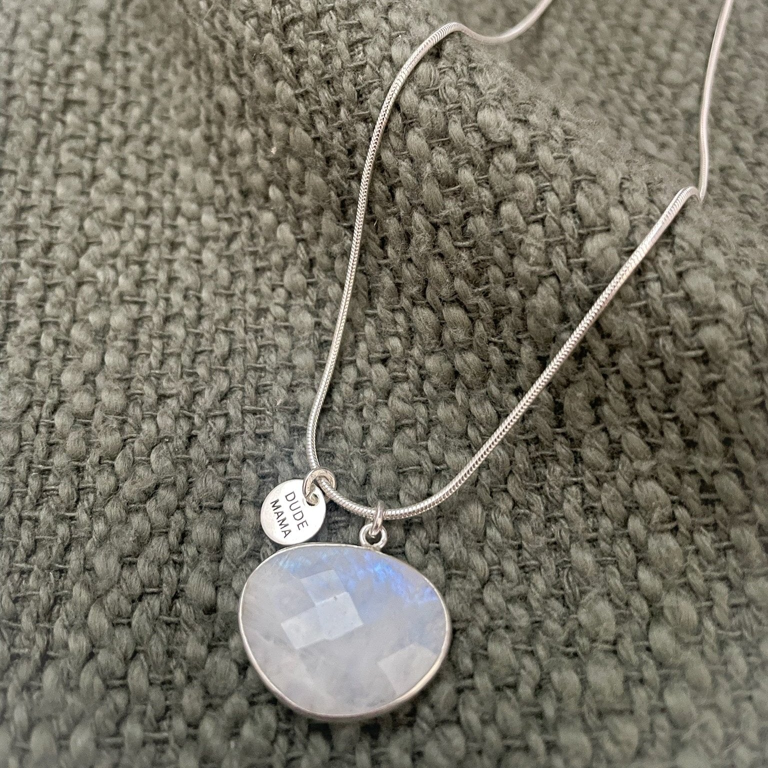 Engraved Dude Mama Moonstone Necklace