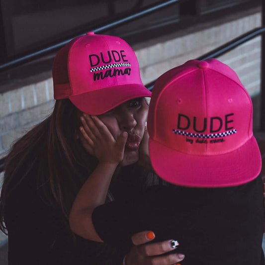 Mama & Dude Matching Hot Pink Checkered Hats