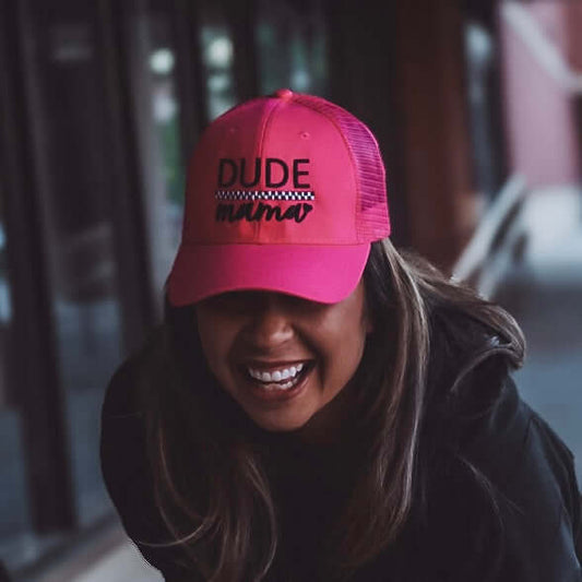 Dude Mama Checkered Hot Pink Hat
