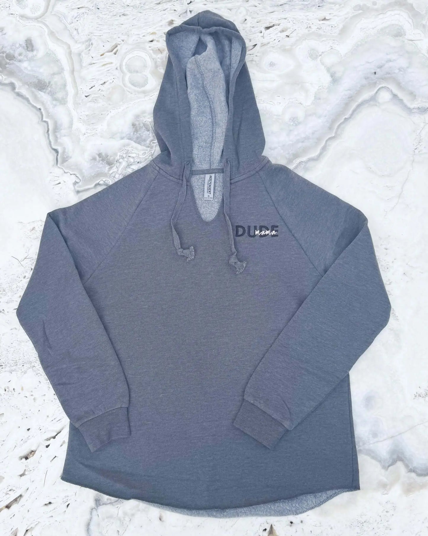 Dark gray Dude Mama Boy Mom sweatshirt, a cozy and comfortable hoodie for boy moms.
