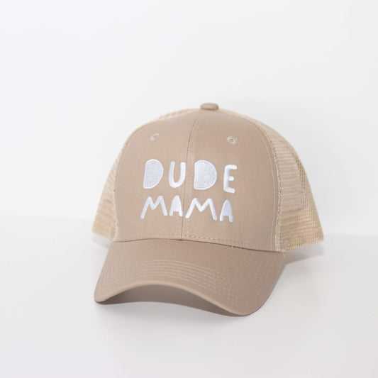 Dude Mama White Embroidered Tan Hat