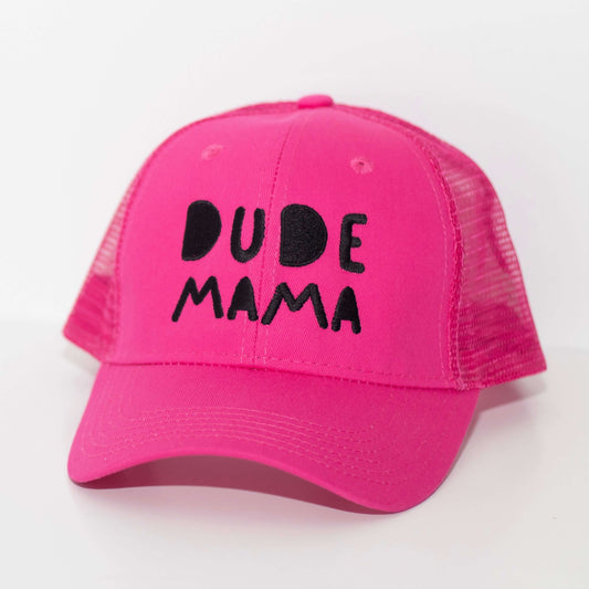 Dude Mama Black Embroidered Hot Pink Hat