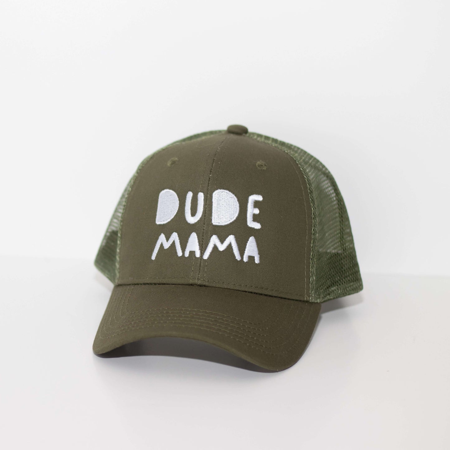 Dude Mama White Embroidered Green Hat