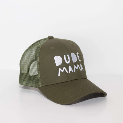 Dude Mama White Embroidered Green Hat