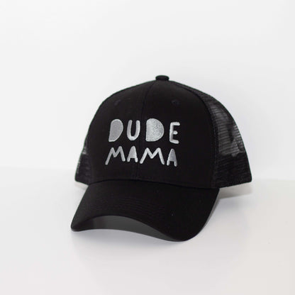 Dude Mama Grey Embroidered Black Hat