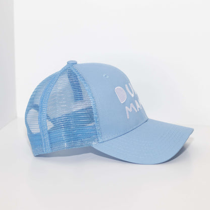 Dude Mama White Embroidered Light Blue Hat