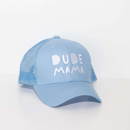 Dude Mama White Embroidered Light Blue Hat