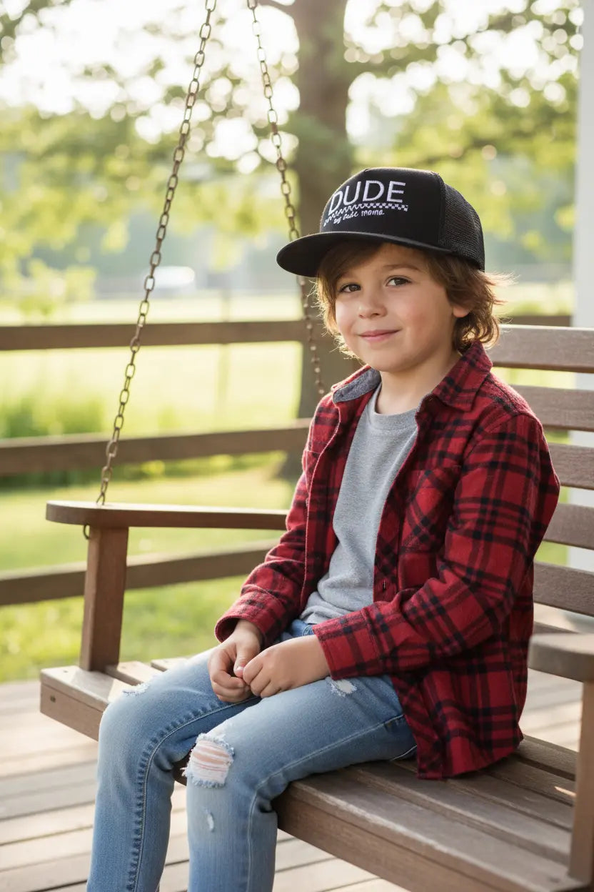 Black + Checkered Dude Hat Dude Mama