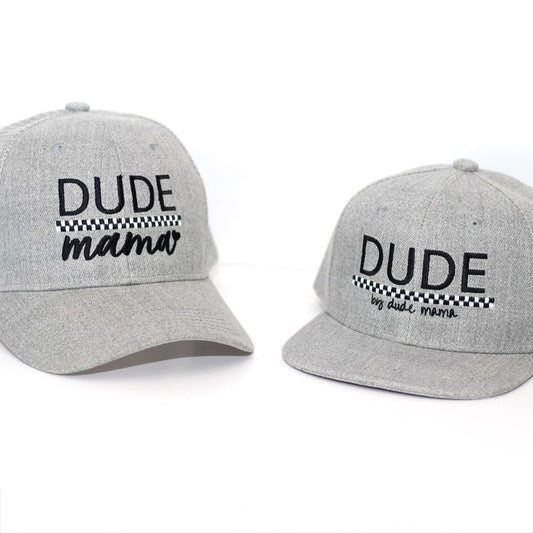 Mama & Dude Matching Light Gray Checkered Hats