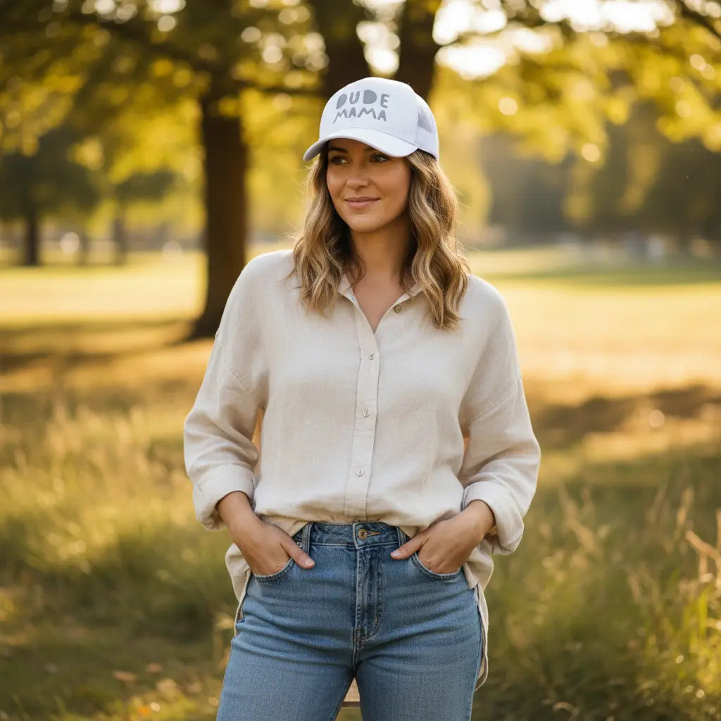 White + Gray Dude Mama Hat Dude Mama