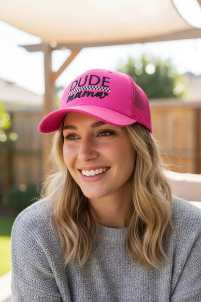 Hot Pink + Checkered Dude Mama Hat Dude Mama