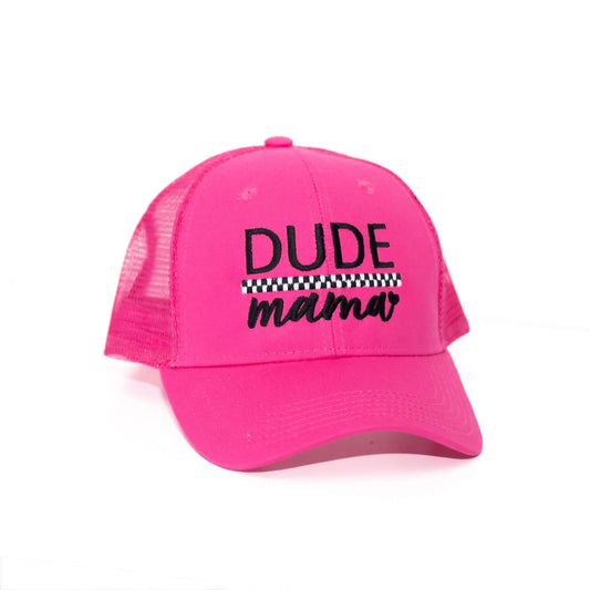 Dude Mama Checkered Hot Pink Hat