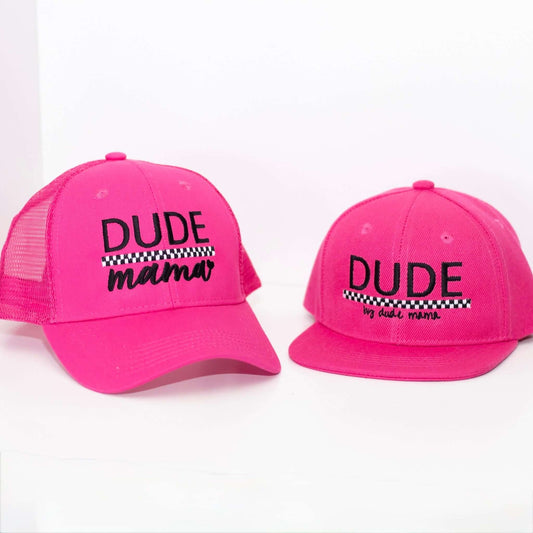 Mama & Dude Matching Hot Pink Checkered Hats