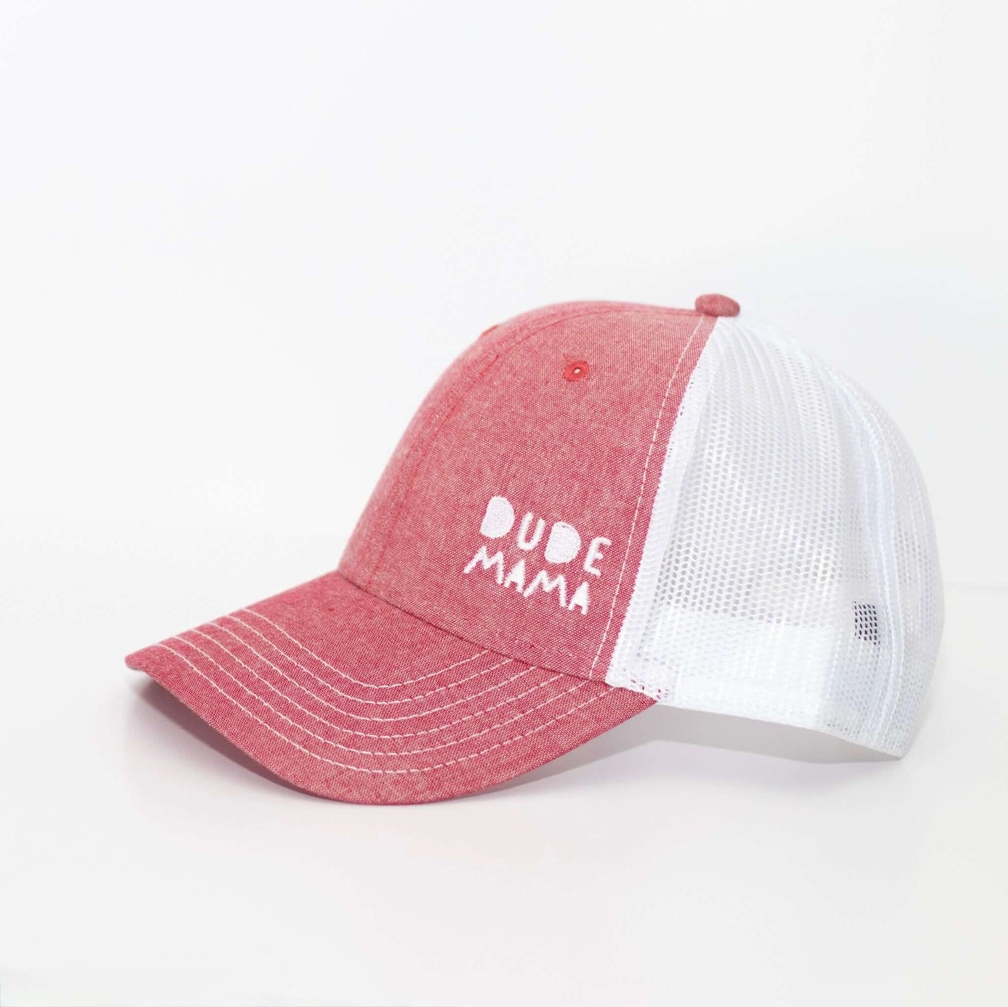Dude Mama Light Red and White Hat